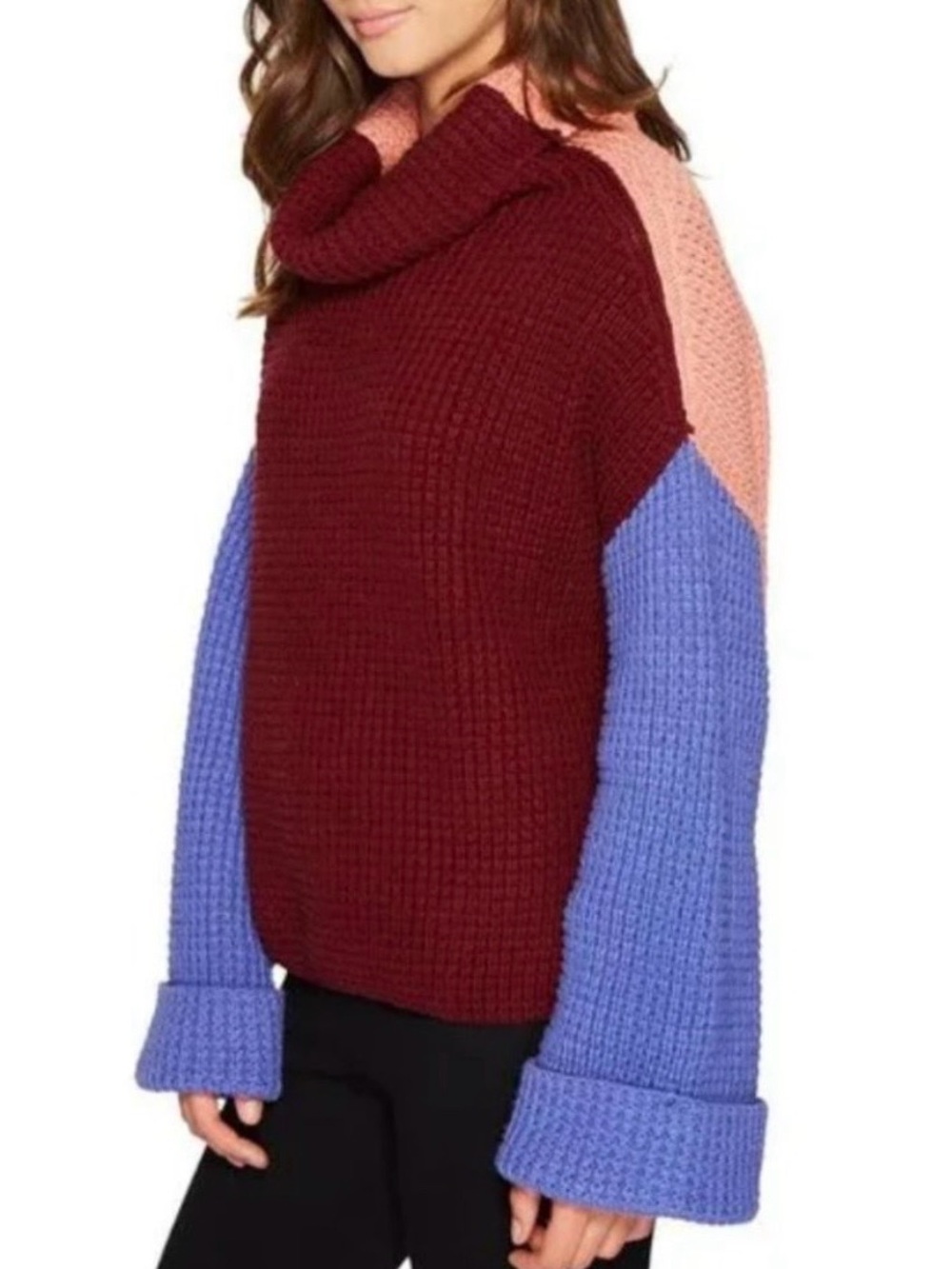 Free People Colorblock Oversized Turtleneck Sweater Size XS